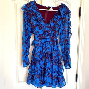 Bright Blue/ Plum colored FUN Ruffeled Dress!